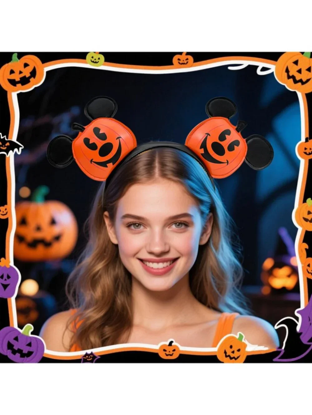 Halloween Pumpkin Jack-o'-Lantern Disney` Parks Mickey Mouse Ears Headband